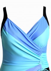 Drawstring Multi Stripe Print Blue One Piece Swimwear | thumb picture 