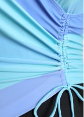 Drawstring Multi Stripe Print Blue One Piece Swimwear | thumb picture 