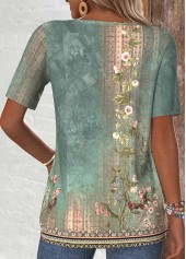 Sage Green Tuck Stitch Random Floral Print T Shirt | thumb picture 