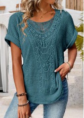 Blue Patchwork Short Sleeve Round Neck T Shirt