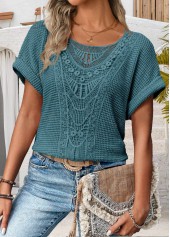 Blue Patchwork Short Sleeve Round Neck T Shirt | thumb picture 