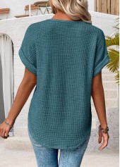 Blue Patchwork Short Sleeve Round Neck T Shirt | thumb picture 