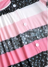 Pink Patchwork Striped A Line 3/4 Sleeve Dress | thumb picture 