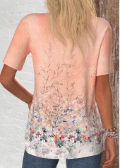 Dusty Pink Button Floral Print Short Sleeve T Shirt | thumb picture 