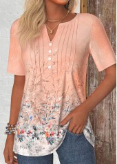 Dusty Pink Button Floral Print Short Sleeve T Shirt | thumb picture 