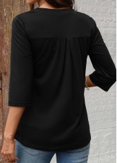 Black Zipper 3/4 Sleeve Split Neck Shirt | thumb picture 