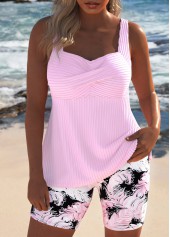 Surplice Feathers Print Light Pink Tankini Set