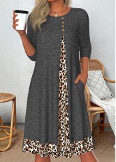 Dark Grey Marl Patchwork Leopard A Line Dress