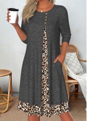 Dark Grey Marl Patchwork Leopard A Line Dress | thumb picture 