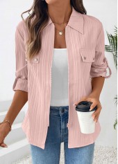 Dusty Pink Zipper Long Sleeve Shirt | thumb picture 