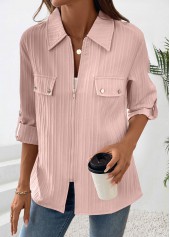 Dusty Pink Zipper Long Sleeve Shirt | thumb picture 