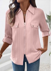 Dusty Pink Zipper Long Sleeve Shirt