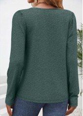 Green Tuck Stitch Long Sleeve Split Neck T Shirt | thumb picture 