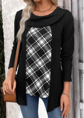 Black Plaid Long Sleeve Fake Two Piece Twinset | thumb picture 