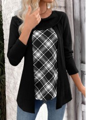 Black Plaid Long Sleeve Fake Two Piece Twinset | thumb picture 