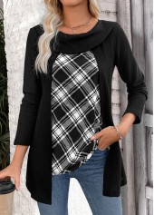 Black Plaid Long Sleeve Fake Two Piece Twinset