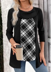 Black Plaid Long Sleeve Fake Two Piece Twinset | thumb picture 