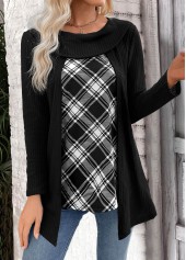Black Plaid Long Sleeve Fake Two Piece Twinset | thumb picture 