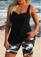 Surplice Feathers Print Black Tankini Set | thumb picture 