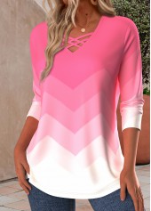 Pink Criss Cross Ombre Long Sleeve T Shirt | thumb picture 