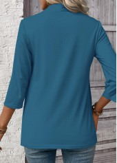 Peacock Blue Leopard 3/4 Sleeve Fake Two Piece Twinset | thumb picture 