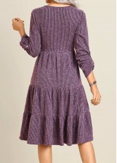 Purple Button Long Sleeve Round Neck Dress | thumb picture 