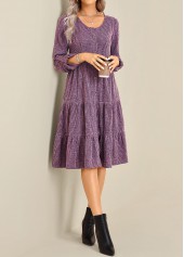 Purple Button Long Sleeve Round Neck Dress | thumb picture 