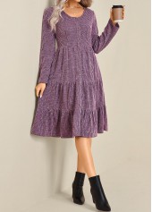 Purple Button Long Sleeve Round Neck Dress | thumb picture 