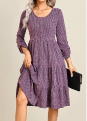Purple Button Long Sleeve Round Neck Dress | thumb picture 