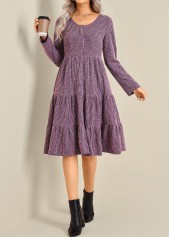 Purple Button Long Sleeve Round Neck Dress | thumb picture 