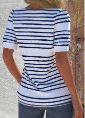 White Asymmetry Striped Short Sleeve Asymmetrical Neck T Shirt