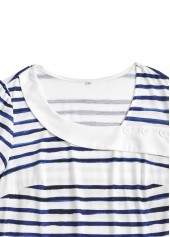 White Asymmetry Striped Short Sleeve Asymmetrical Neck T Shirt