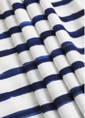 White Asymmetry Striped Short Sleeve Asymmetrical Neck T Shirt