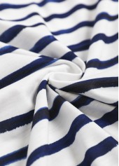White Asymmetry Striped Short Sleeve Asymmetrical Neck T Shirt