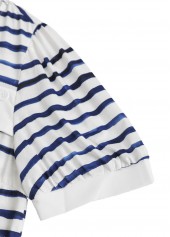 White Asymmetry Striped Short Sleeve Asymmetrical Neck T Shirt