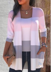 Pink Two Piece Striped Cardigan  and Tank Top