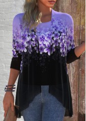Purple Two Piece Floral Print Cardigan and Tank Top