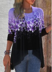 Purple Two Piece Floral Print Cardigan and Tank Top | thumb picture 