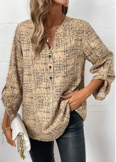 Light Camel Button Graffiti Print Long Sleeve Shirt | thumb picture 