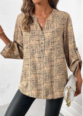 Light Camel Button Graffiti Print Long Sleeve Shirt | thumb picture 
