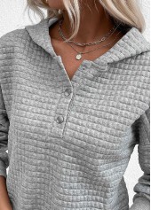 Jacquard Snap Button Grey Long Sleeve Hoodie | thumb picture 