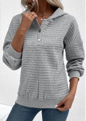 Jacquard Snap Button Grey Long Sleeve Hoodie | thumb picture 