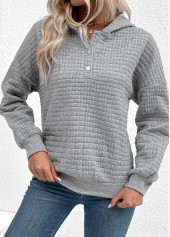 Jacquard Snap Button Grey Long Sleeve Hoodie | thumb picture 