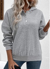 Jacquard Snap Button Grey Long Sleeve Hoodie | thumb picture 