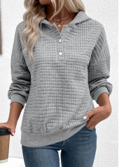 Jacquard Snap Button Grey Long Sleeve Hoodie | thumb picture 