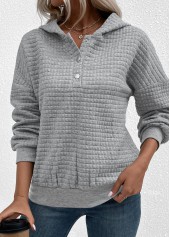 Jacquard Snap Button Grey Long Sleeve Hoodie
