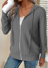 Dark Grey Marl Zipper Long Sleeve Hoodie | thumb picture 