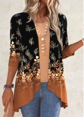 Black Leaf Print Long Sleeve Light Cardigan | thumb picture 
