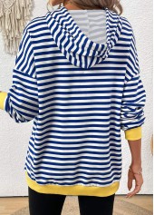 Blue Patchwork Striped Long Sleeve Hoodie | thumb picture 