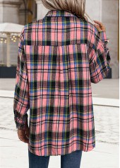 Pink Button Tummy Coverage Plaid Long Sleeve Shirt | thumb picture 